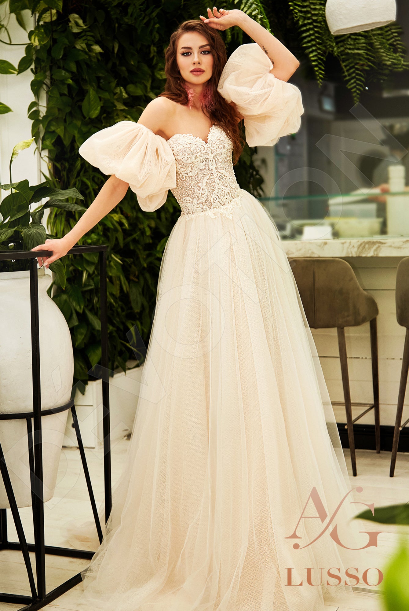 Lalla Open back A-line Detachable sleeves Wedding Dress Front