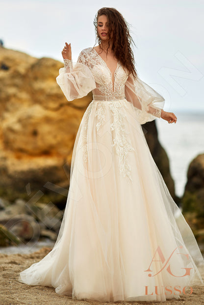 Marvana Open back A-line Long sleeve Wedding Dress Front
