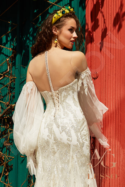 Sarikana Illusion back Trumpet/Mermaid Detachable sleeves Wedding Dress 3