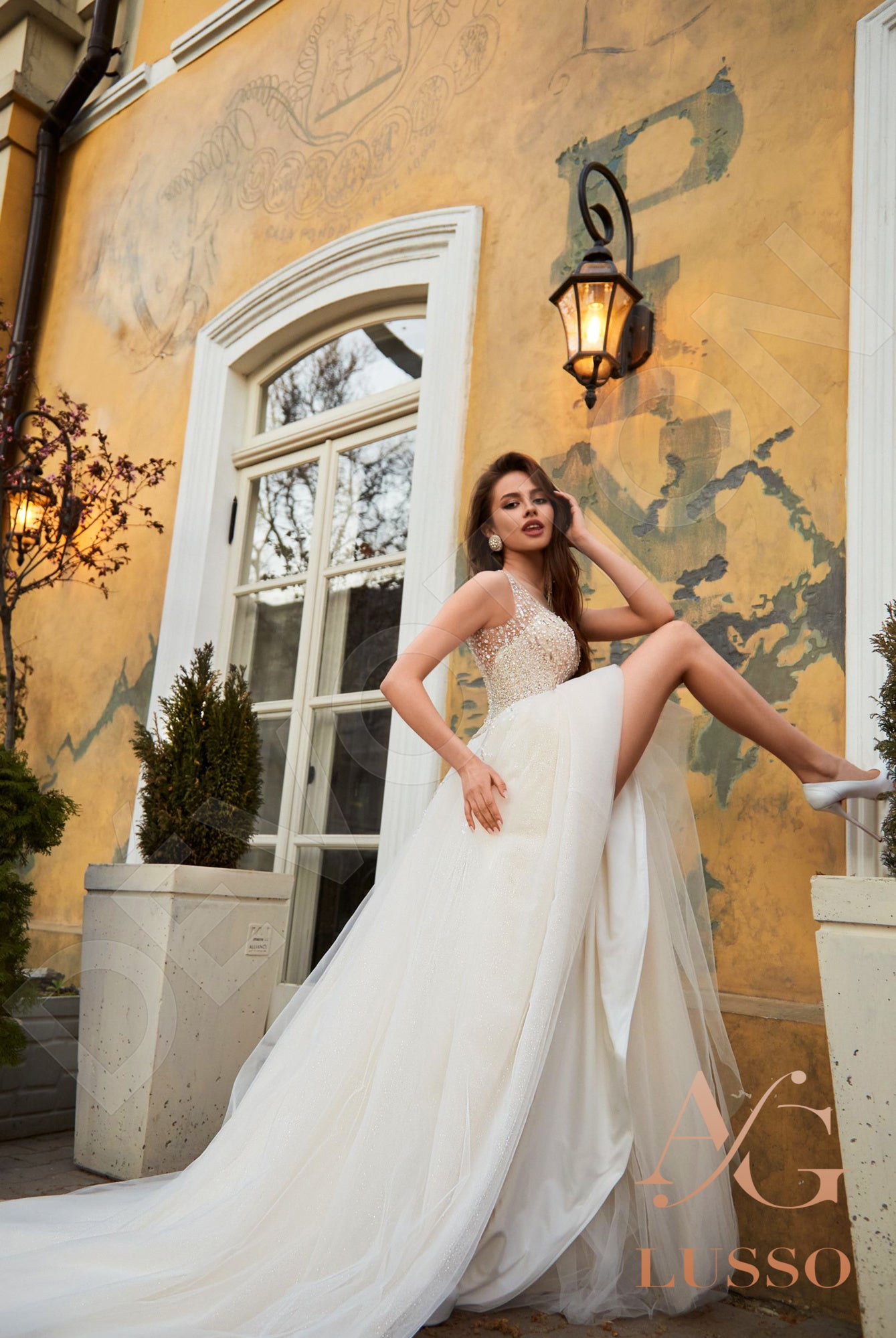 Shirlena A-line Illusion Lightpink Wedding dress