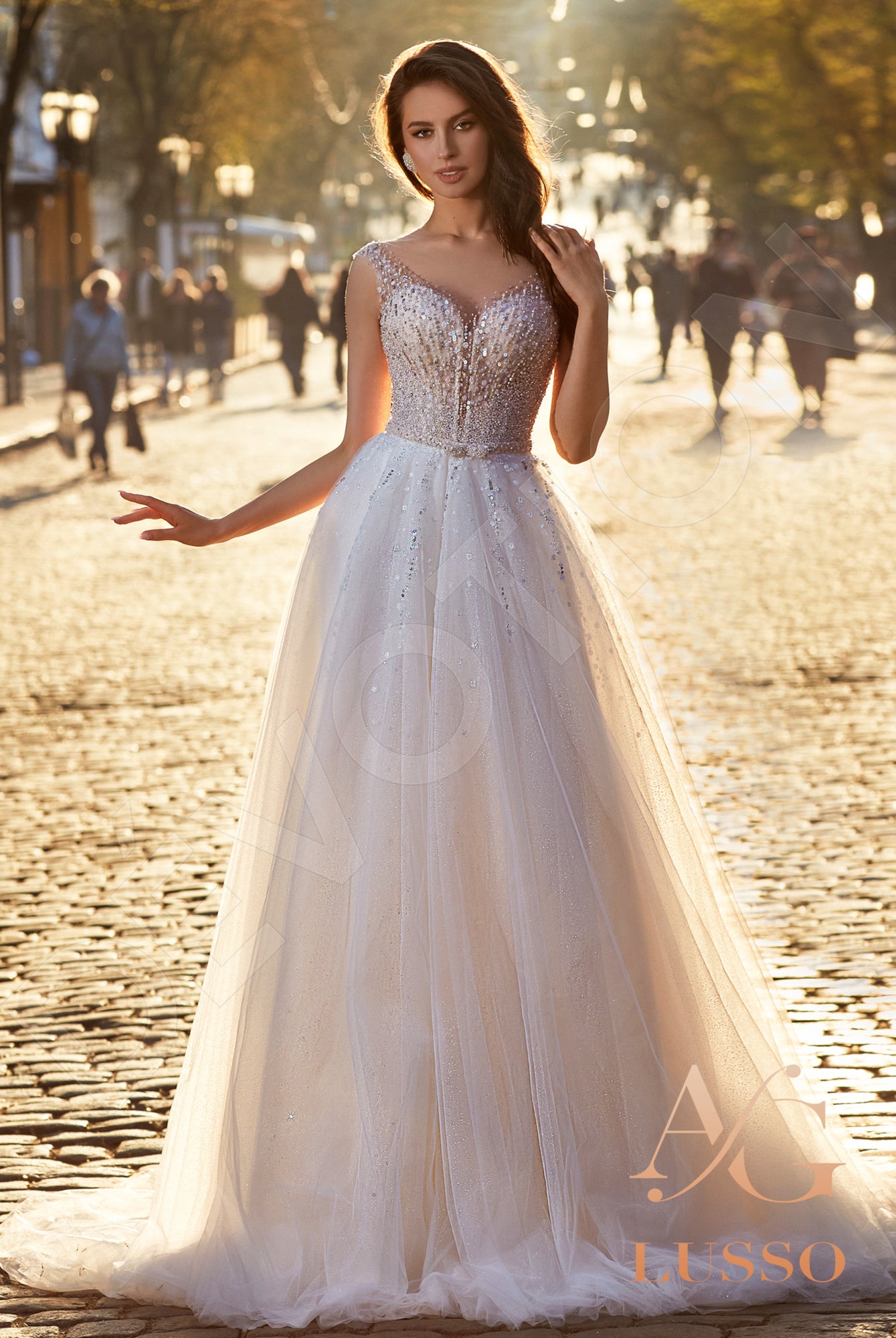 Shirlena Illusion back A-line Sleeveless Wedding Dress Front