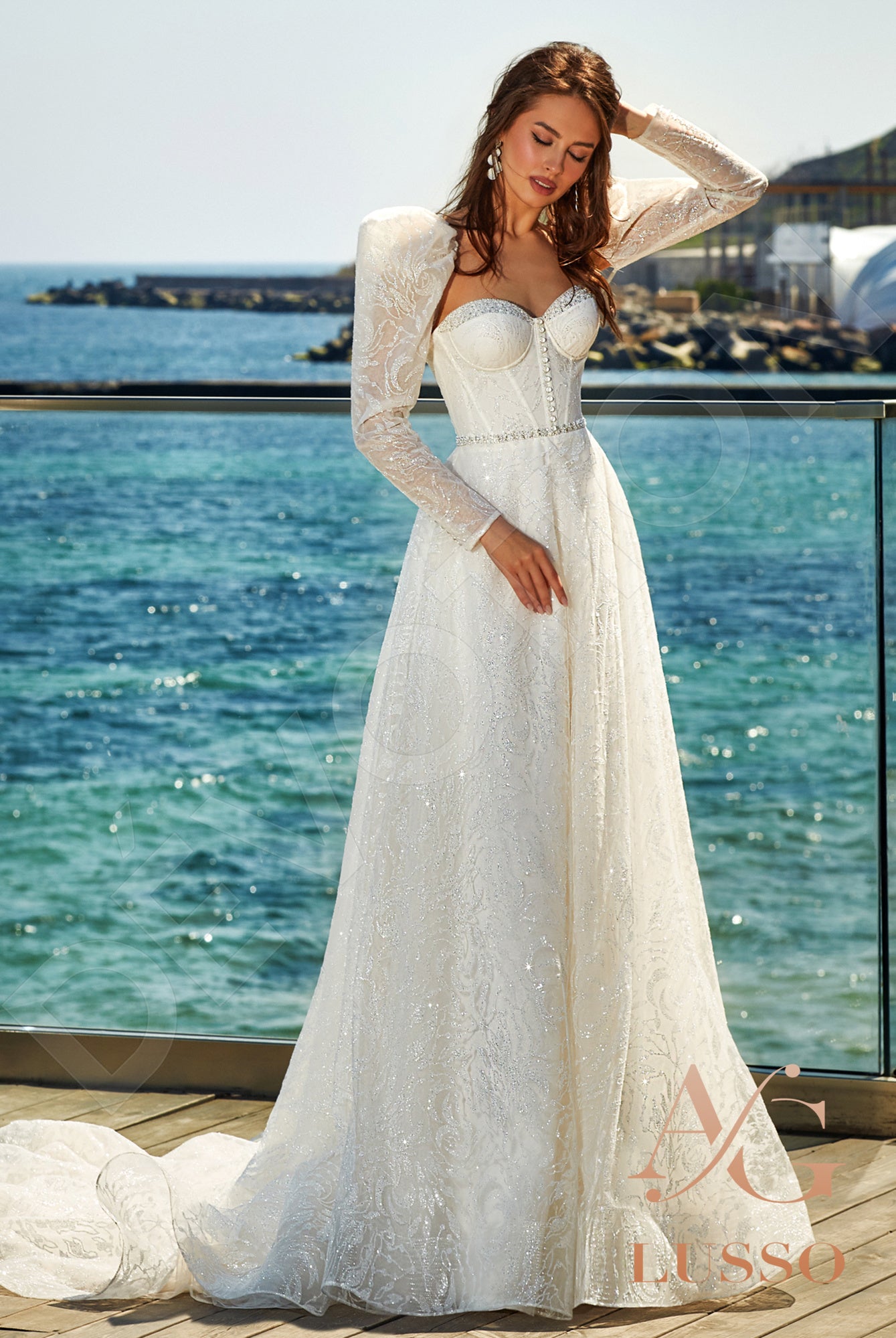 Whitna Open back A-line Long sleeve Wedding Dress Front