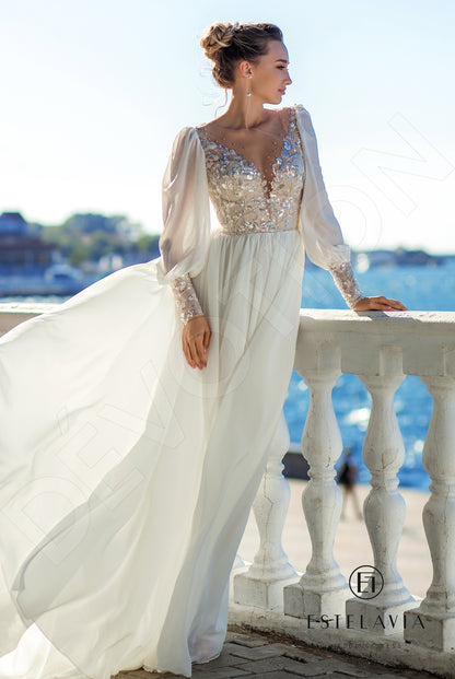 Cornelina Open back A-line Long sleeve Wedding Dress Front