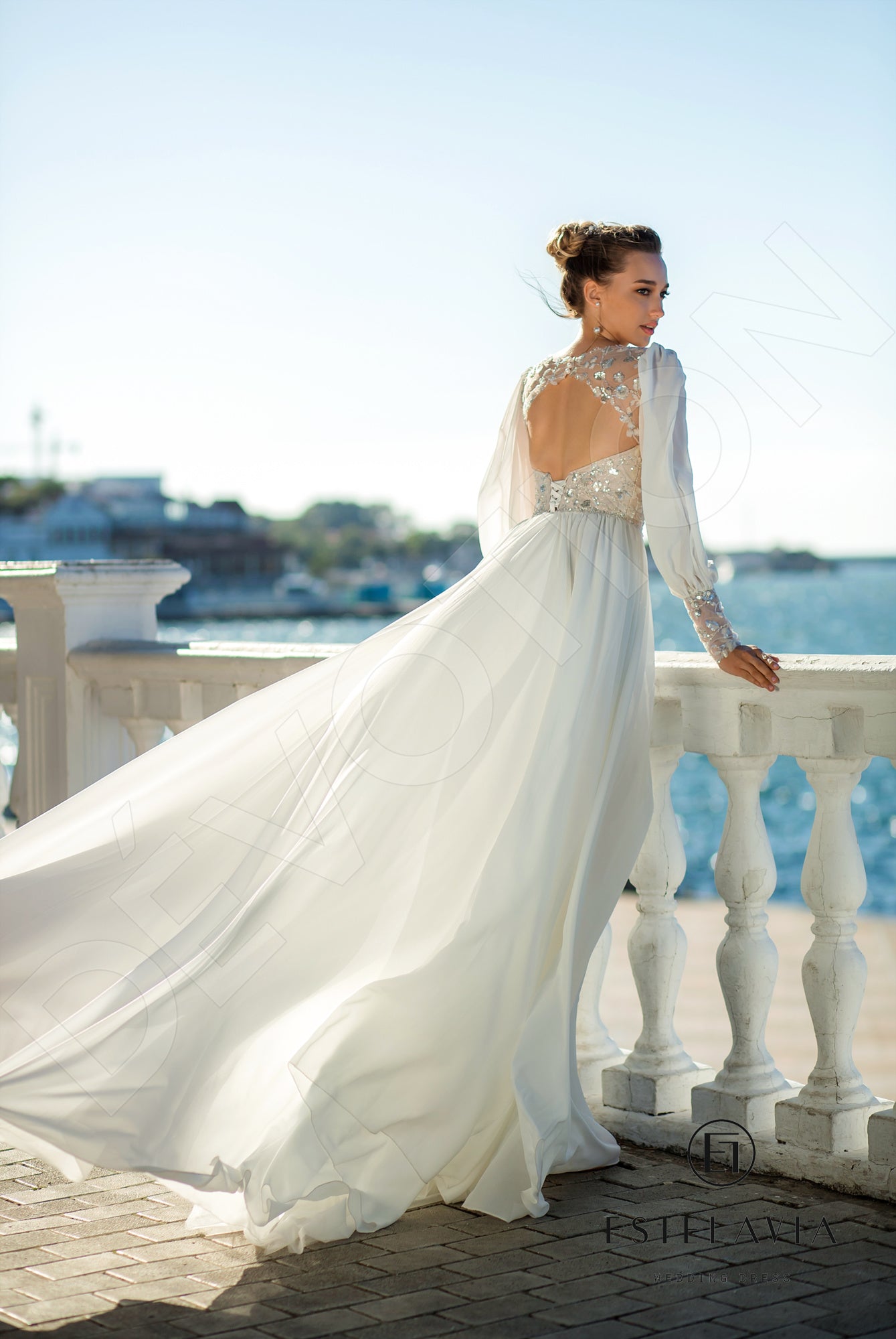Cornelina Open back A-line Long sleeve Wedding Dress Back