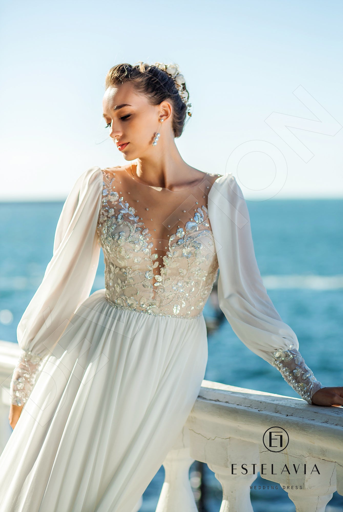 Cornelina Open back A-line Long sleeve Wedding Dress 2