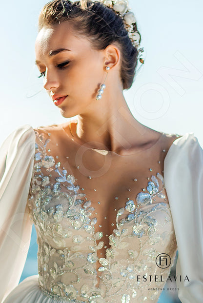 Cornelina Open back A-line Long sleeve Wedding Dress 4