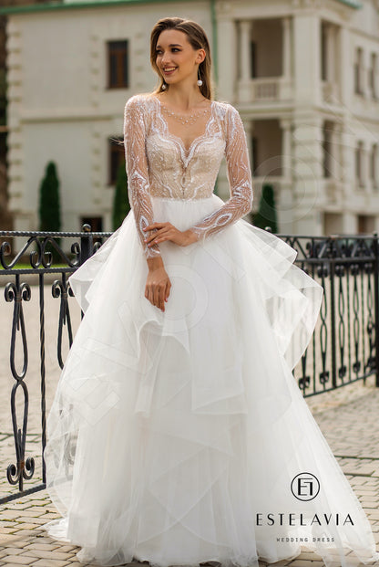 Doina Open back A-line Long sleeve Wedding Dress Front