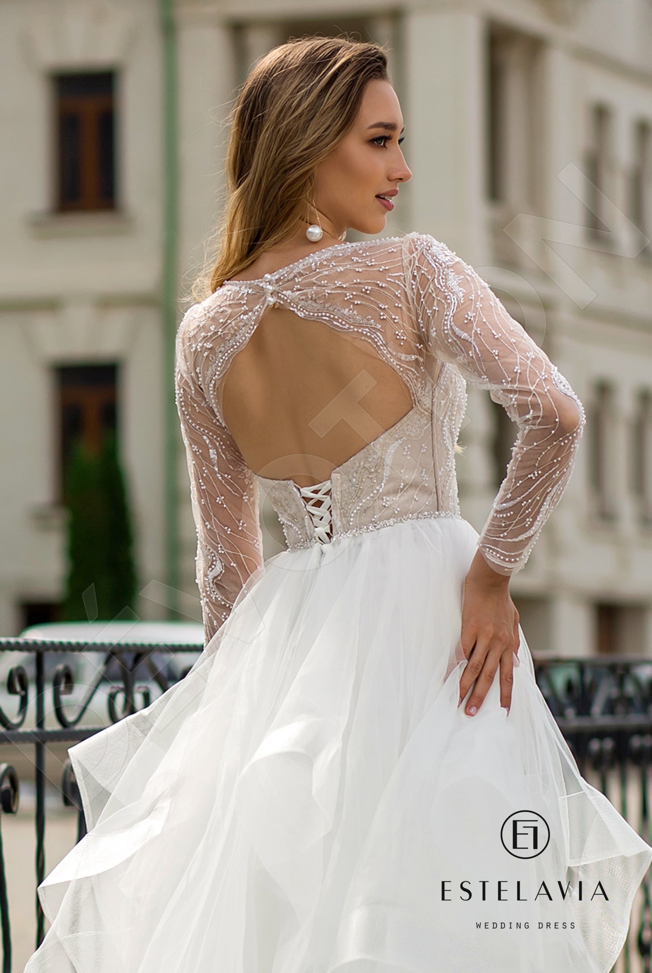 Doina Open back A-line Long sleeve Wedding Dress 4