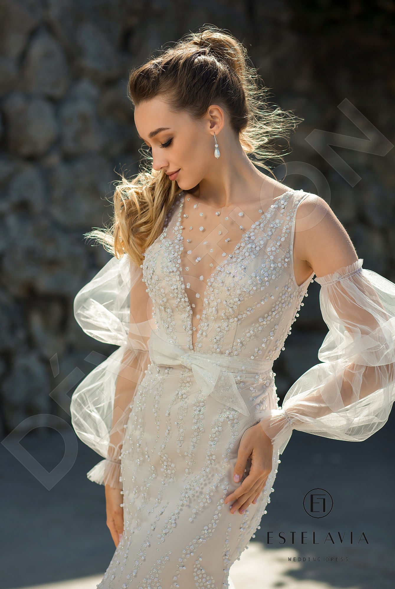 Emilina Trumpet/Mermaid Jewel Milk Cappuccino Wedding dress