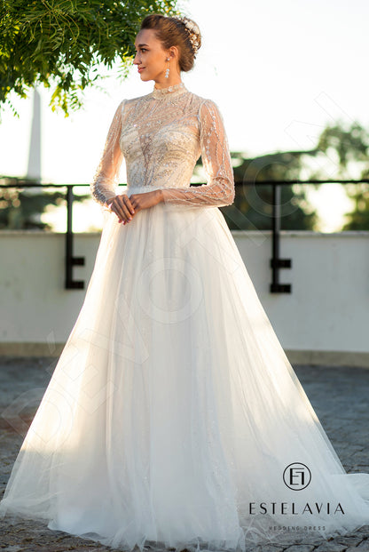 Marinella Full back A-line Long sleeve Wedding Dress Front