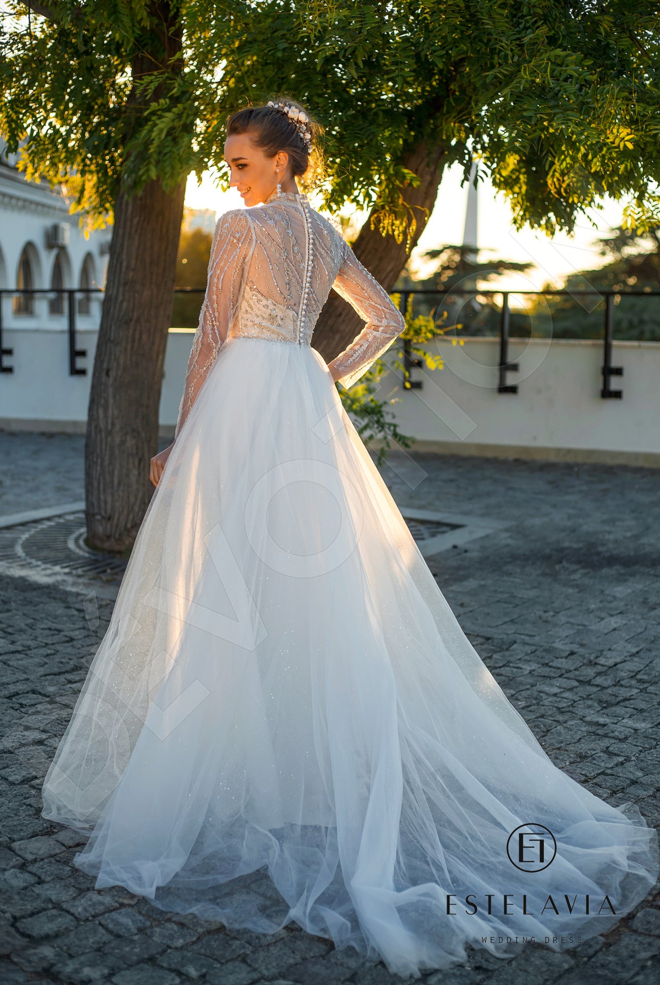 Marinella Full back A-line Long sleeve Wedding Dress Back