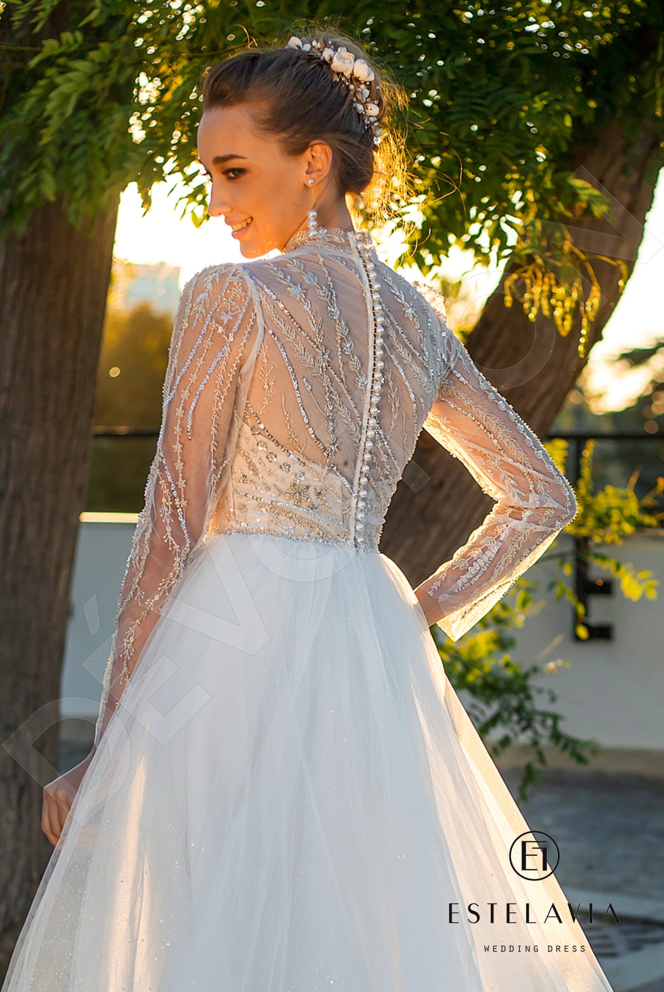 Marinella Full back A-line Long sleeve Wedding Dress 4
