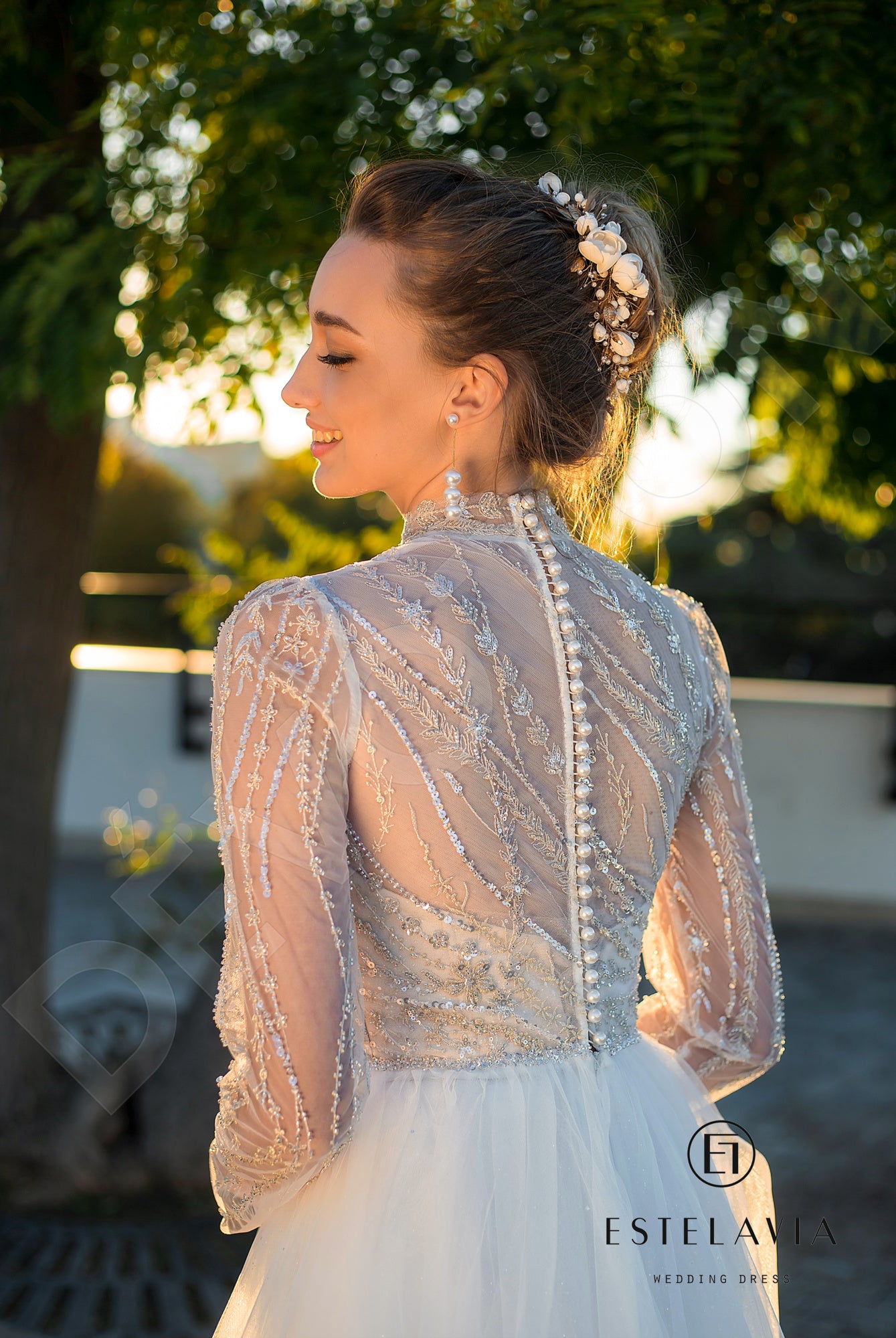 Marinella Full back A-line Long sleeve Wedding Dress 3