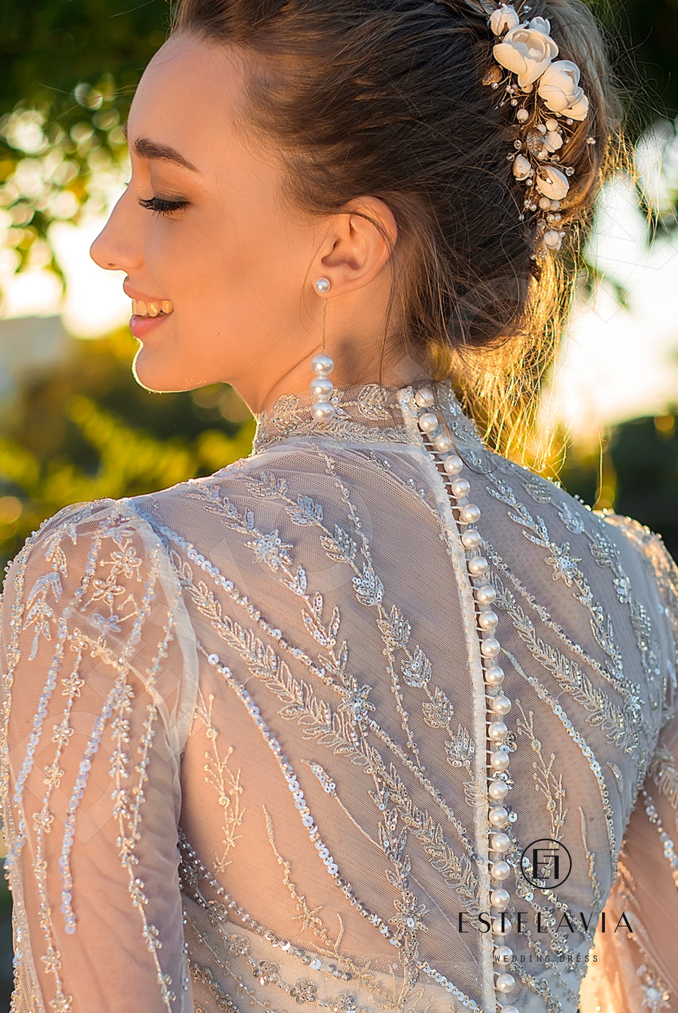 Marinella Full back A-line Long sleeve Wedding Dress 5