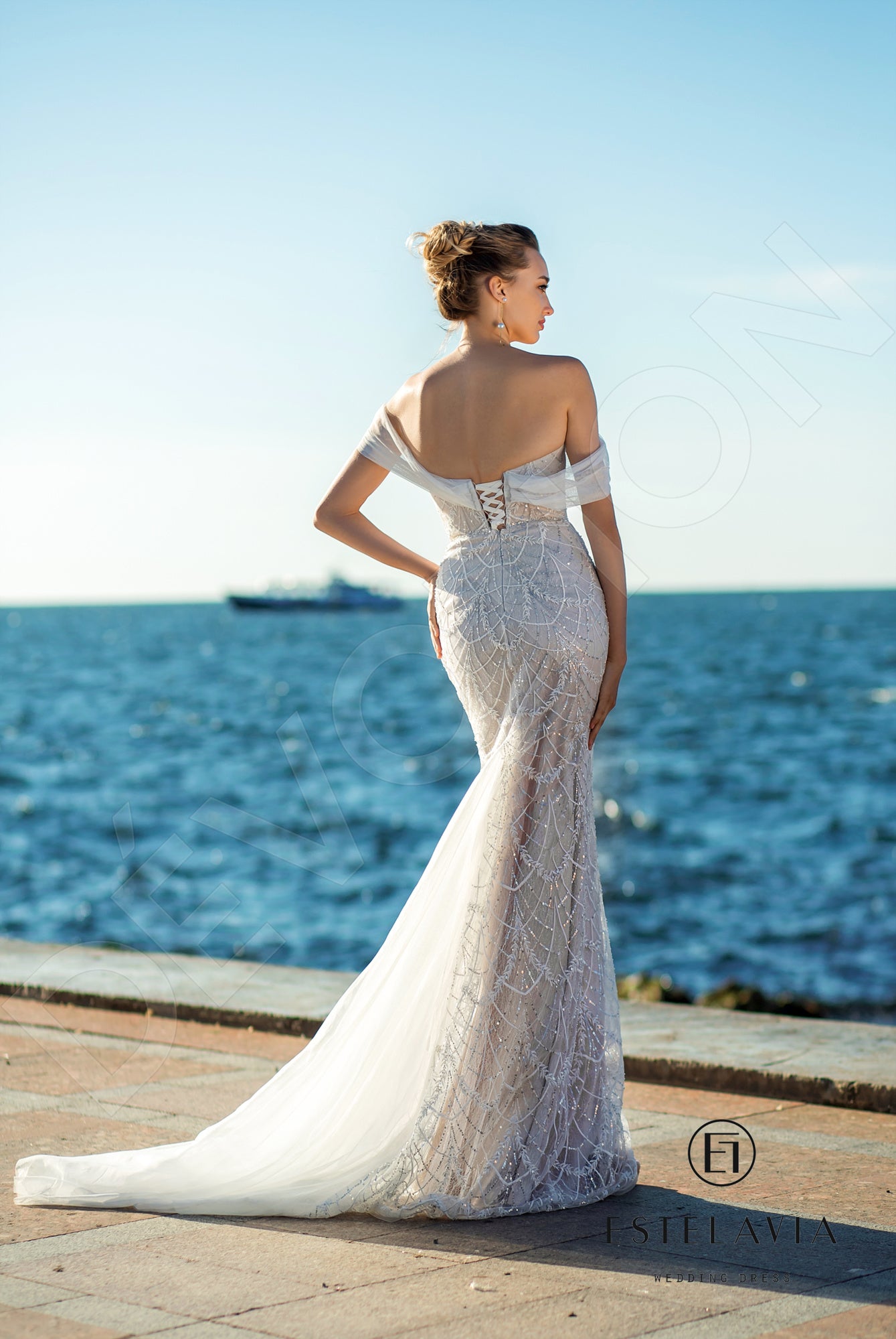 Monica Open back Trumpet/Mermaid Detachable sleeves Wedding Dress Back