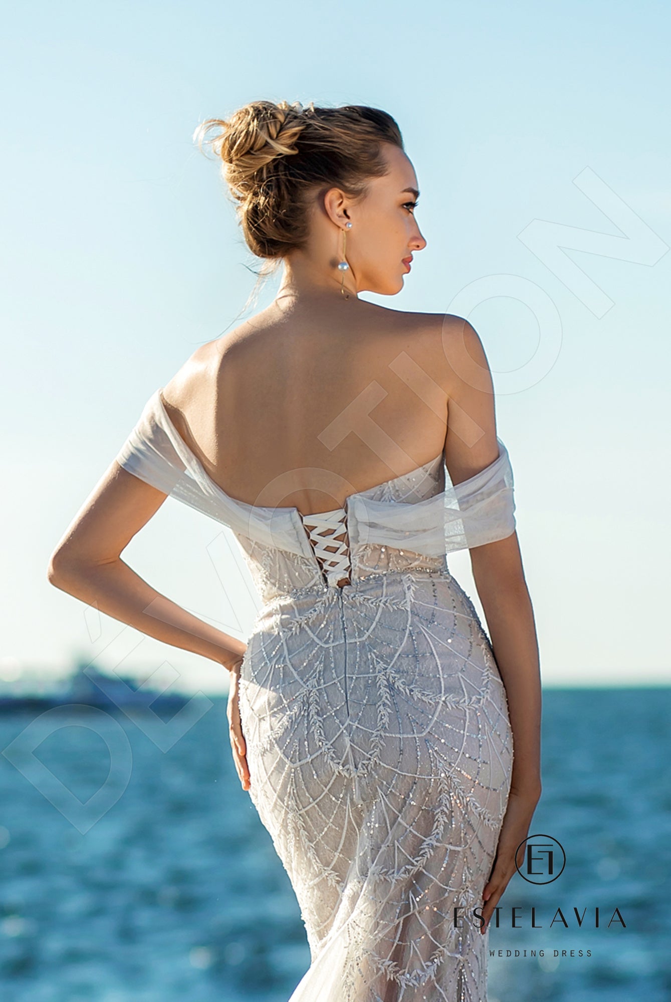 Monica Open back Trumpet/Mermaid Detachable sleeves Wedding Dress 4