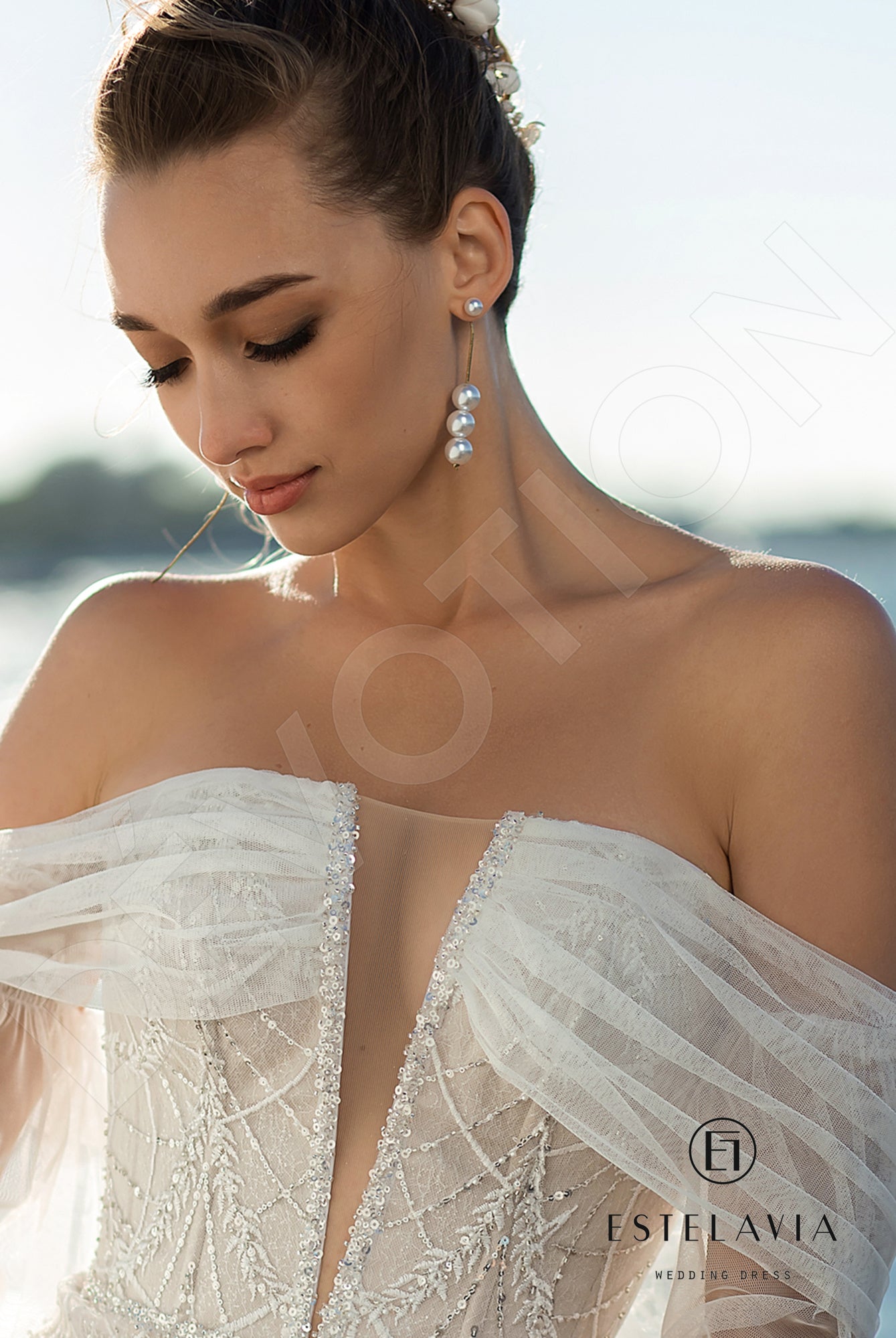 Monica Trumpet/Mermaid Off-shoulder/Drop shoulders Milk Cappuccino Wedding dress