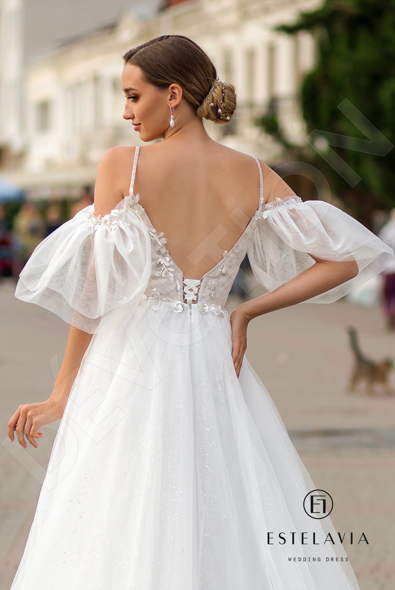 Nicolette Open back A-line Detachable sleeves and straps Wedding Dress 4