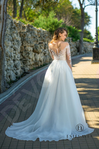 Otilia Open back A-line Long sleeve Wedding Dress Back