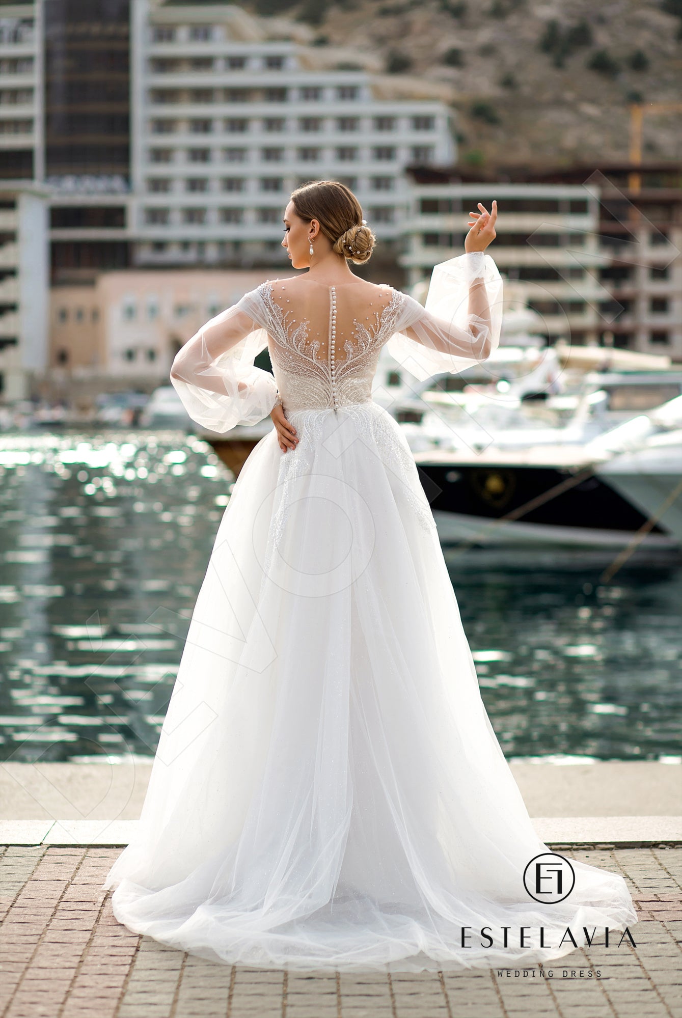 Ralica Full back A-line Long sleeve Wedding Dress Back