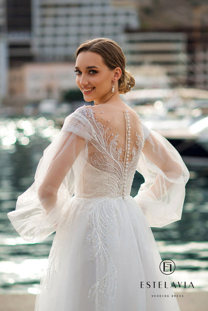 Ralica Full back A-line Long sleeve Wedding Dress 3