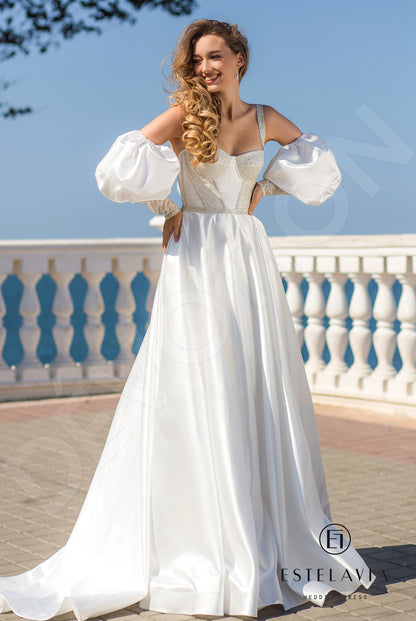 Simona Open back A-line Detachable sleeves and straps Wedding Dress Front