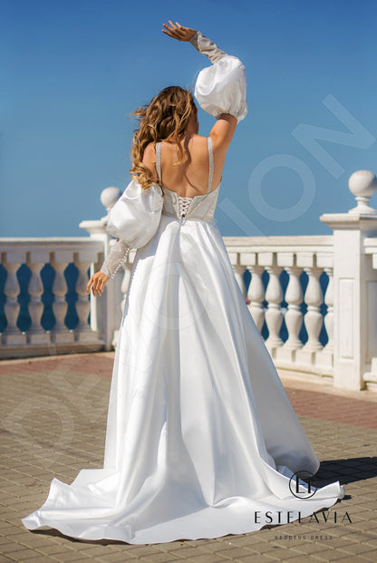 Simona Open back A-line Detachable sleeves and straps Wedding Dress Back