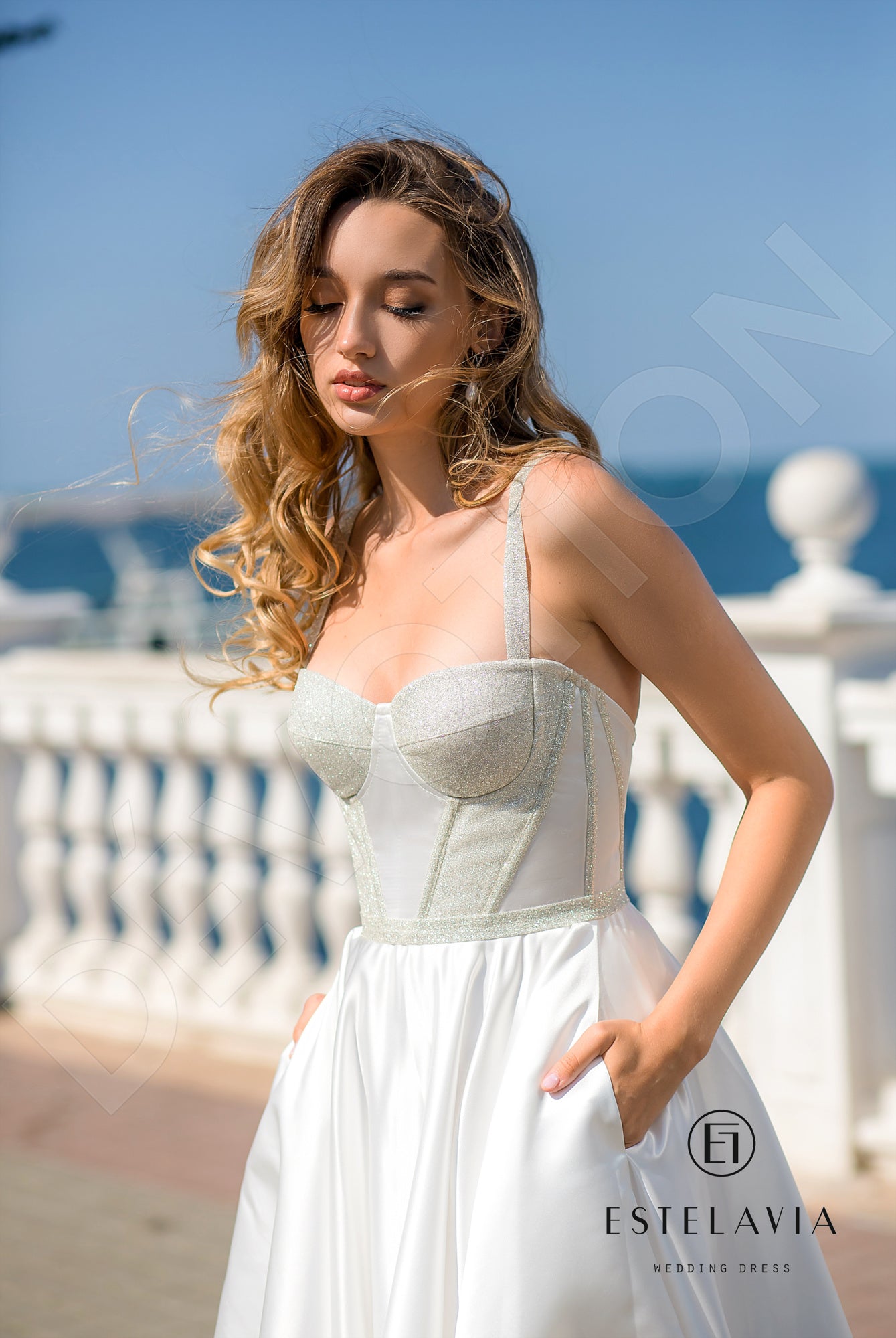 Simona Open back A-line Detachable sleeves and straps Wedding Dress 3