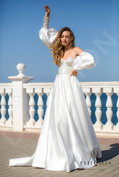 Simona Open back A-line Detachable sleeves and straps Wedding Dress 9