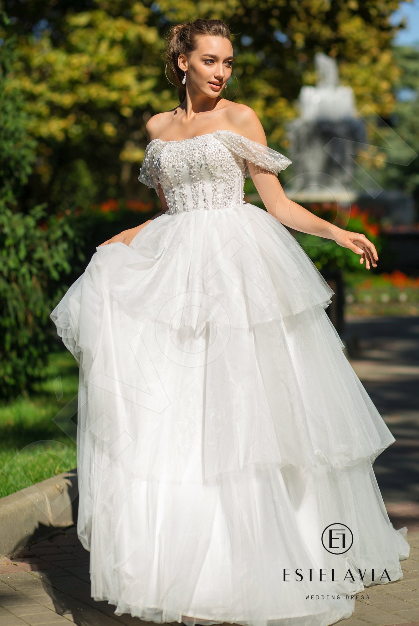 Violetta A-line Straight across Milk Wedding dress