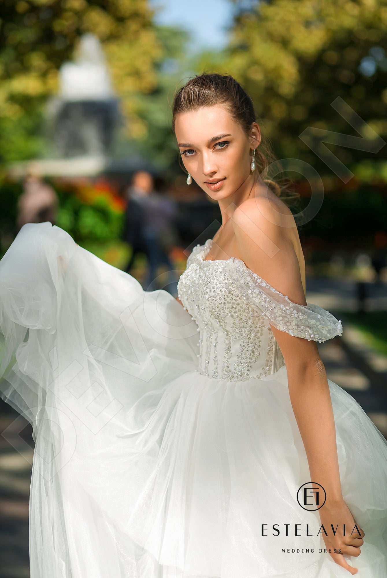 Violetta A-line Straight across Milk Wedding dress