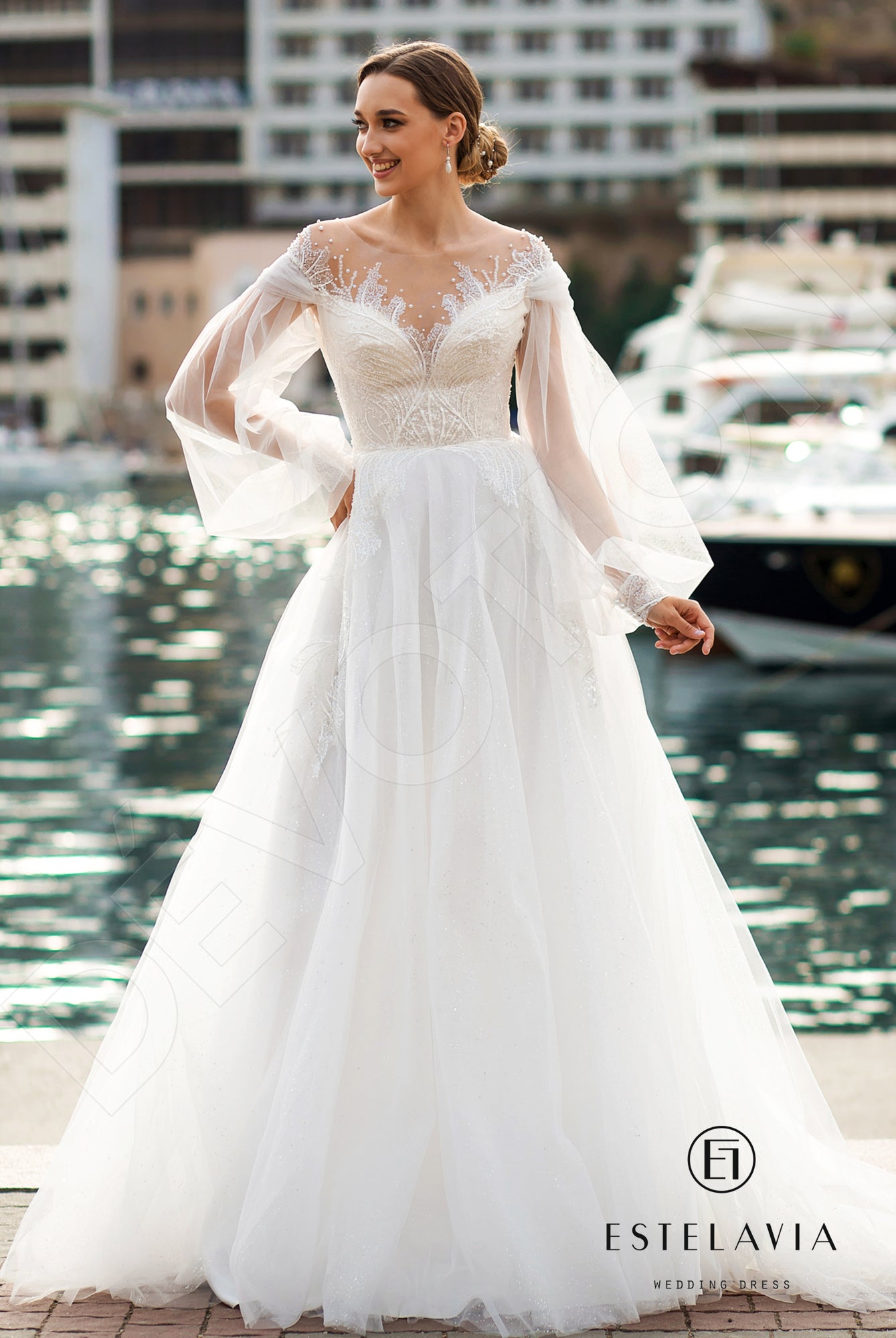 Ralica Full back A-line Long sleeve Wedding Dress Front