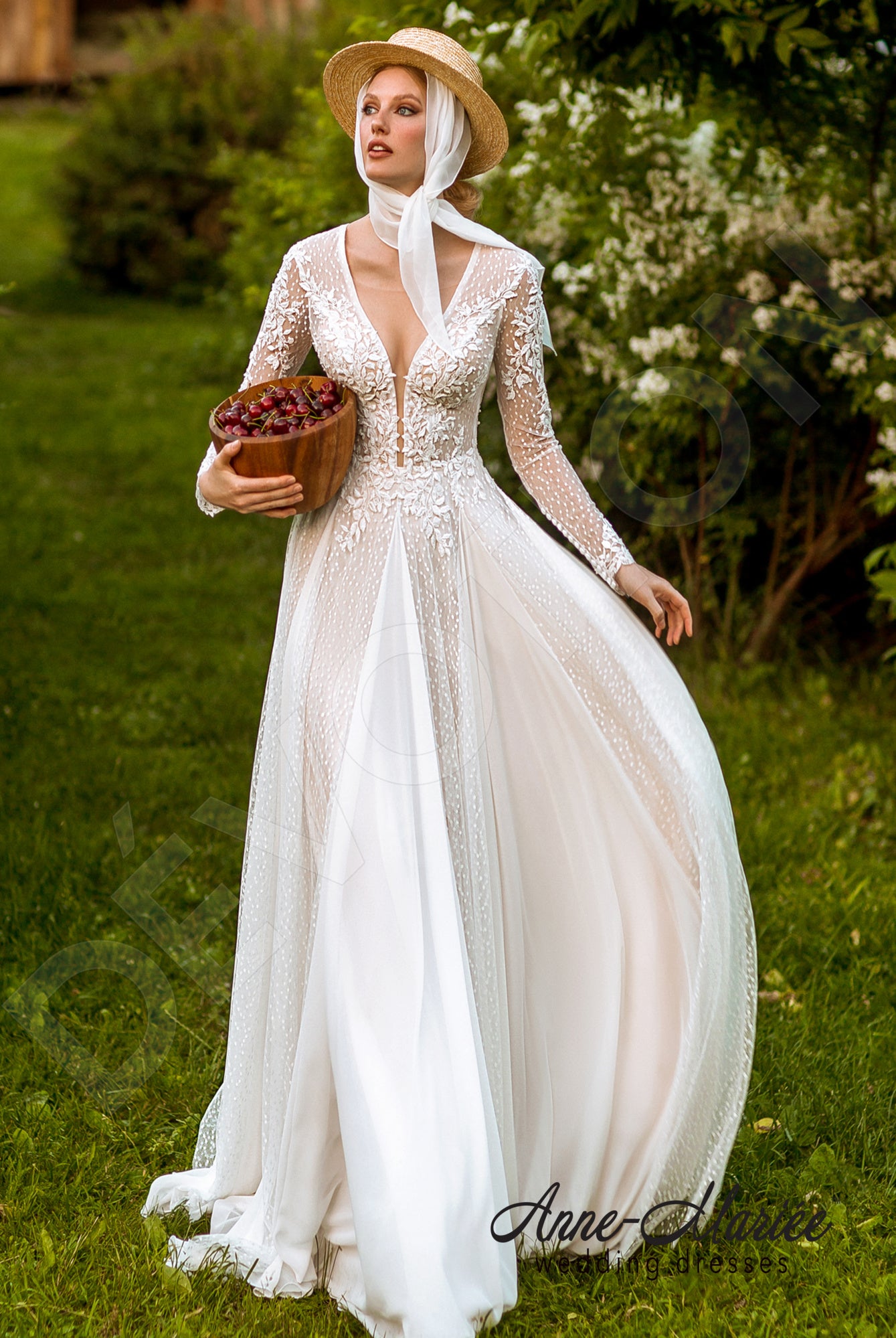 Celiane Full back A-line Long sleeve Wedding Dress Front