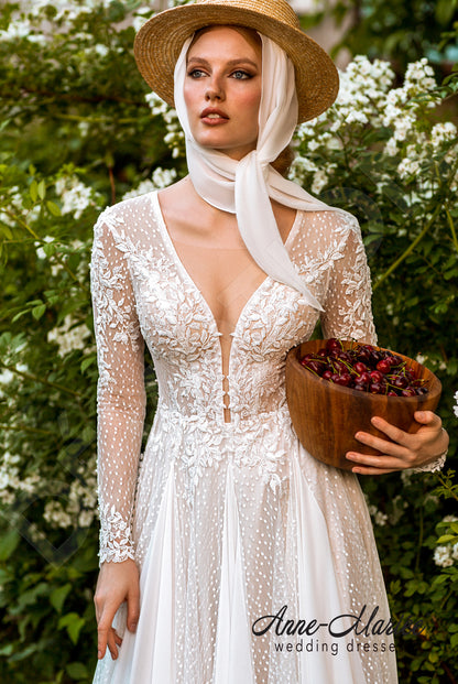 Celiane Full back A-line Long sleeve Wedding Dress 2