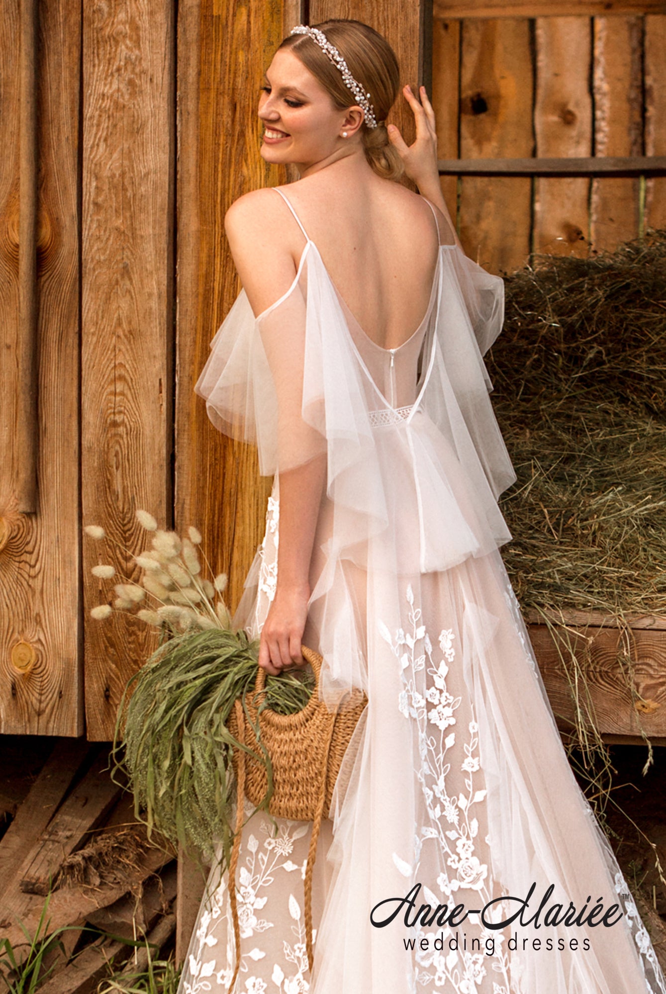 Dominic Tulip Deep V-neck Ivory Dustyrose Wedding dress