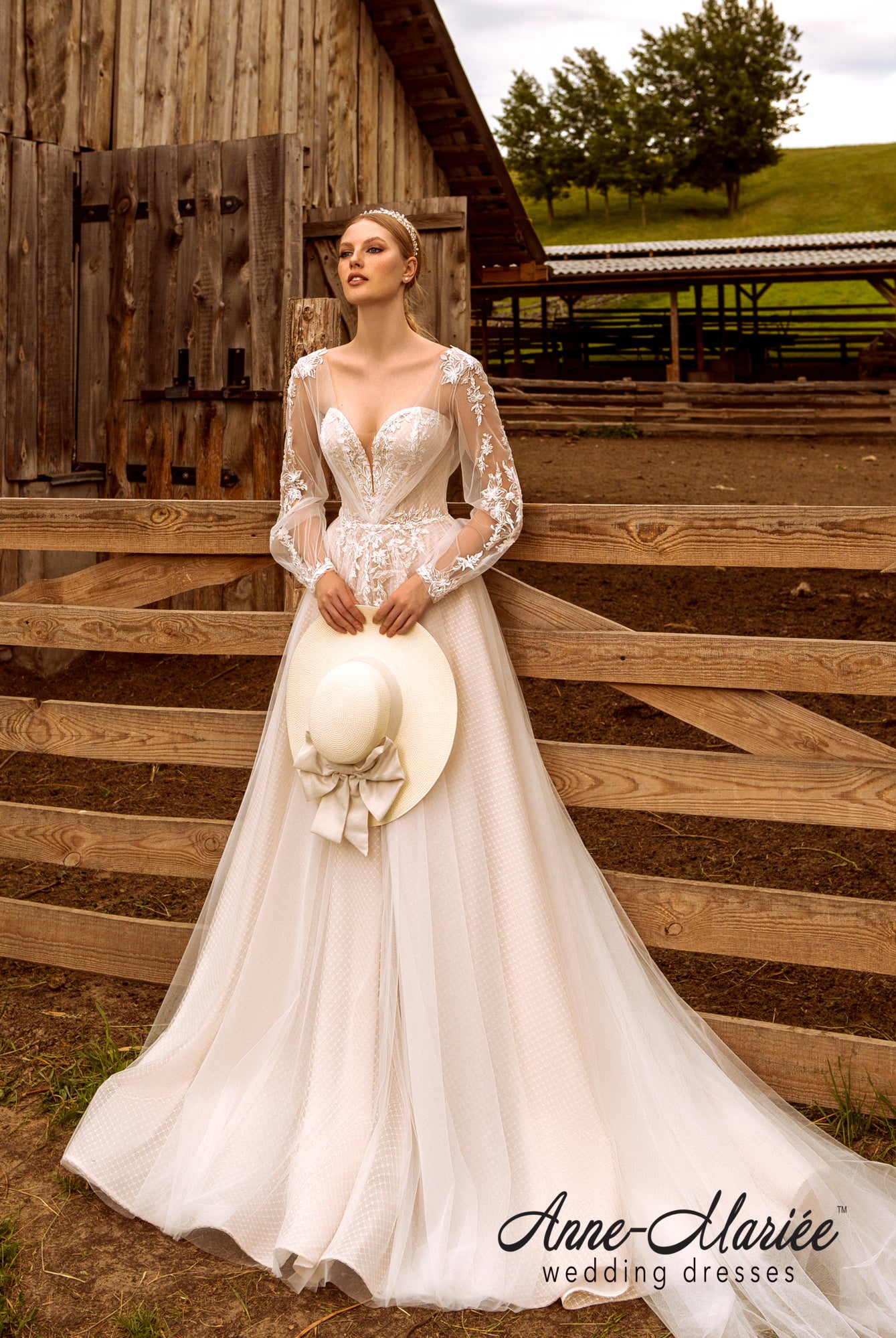 Elsy A-line Queen Anne Ivory Cappuccino Wedding dress