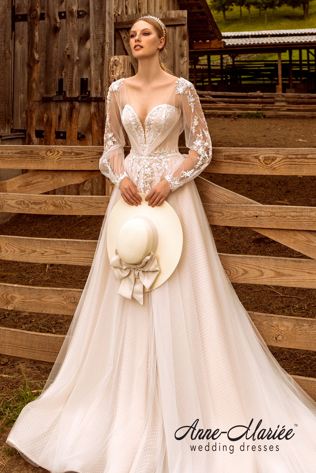 Elsy Open back A-line Long sleeve Wedding Dress Front