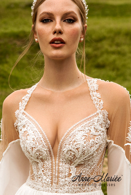 Fride Illusion back A-line Long sleeve Wedding Dress 7