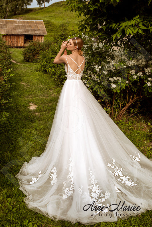 Irmana A-line Deep V-neck Ivory Wedding dress