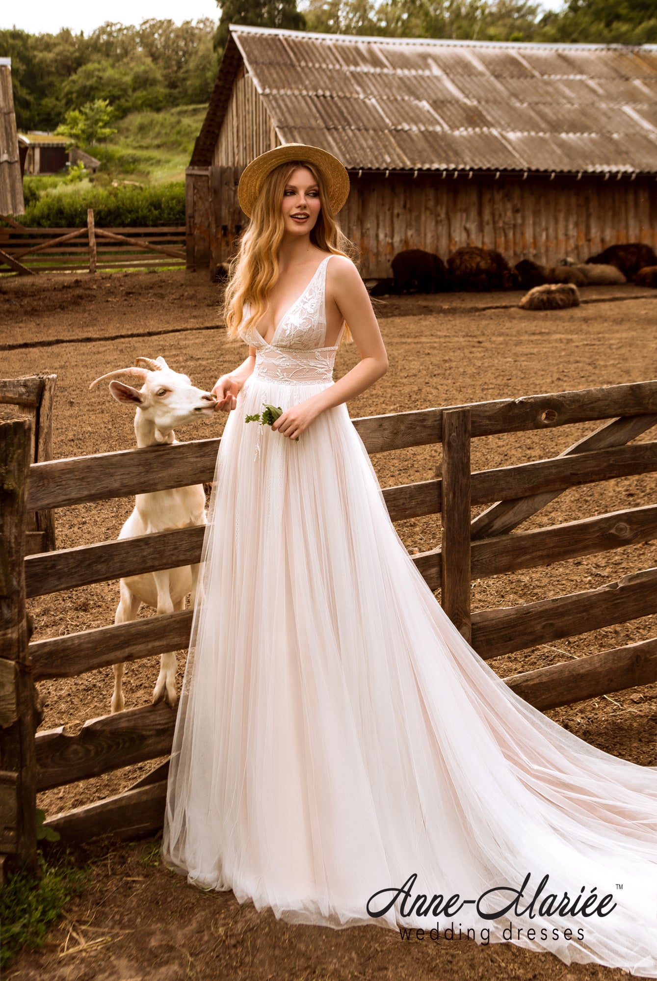 Madlene A-line Deep V-neck Ivory Dustyrose Wedding dress