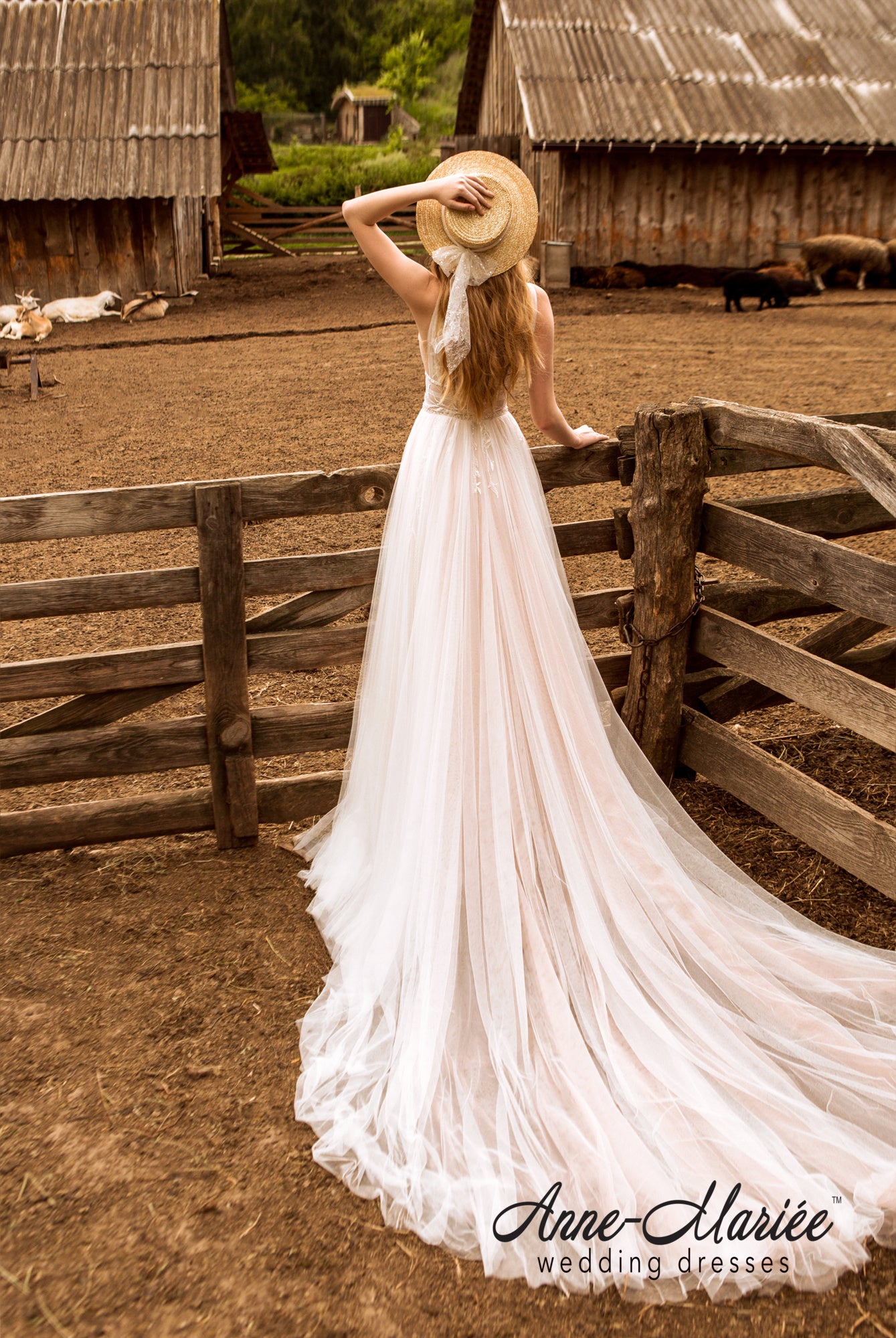 Madlene A-line Deep V-neck Ivory Dustyrose Wedding dress