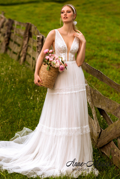 Mary Illusion back A-line Sleeveless Wedding Dress Front