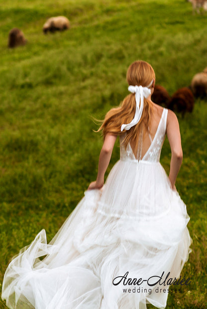 Mary Illusion back A-line Sleeveless Wedding Dress 7