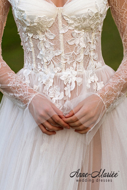 Odail Open back A-line Long sleeve Wedding Dress 4