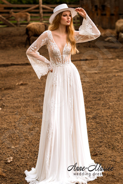 Stefanie Open back A-line Long sleeve Wedding Dress Front