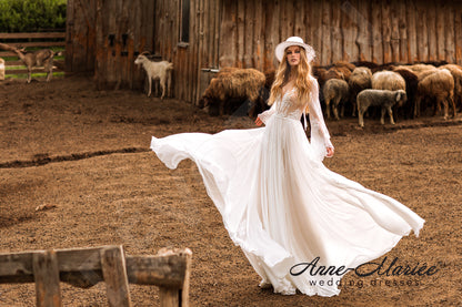 Stefanie Open back A-line Long sleeve Wedding Dress 8