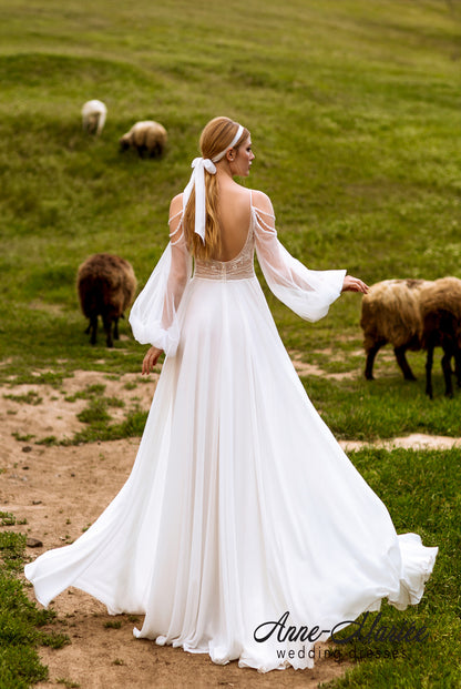 Yella Open back A-line Straps Wedding Dress Back