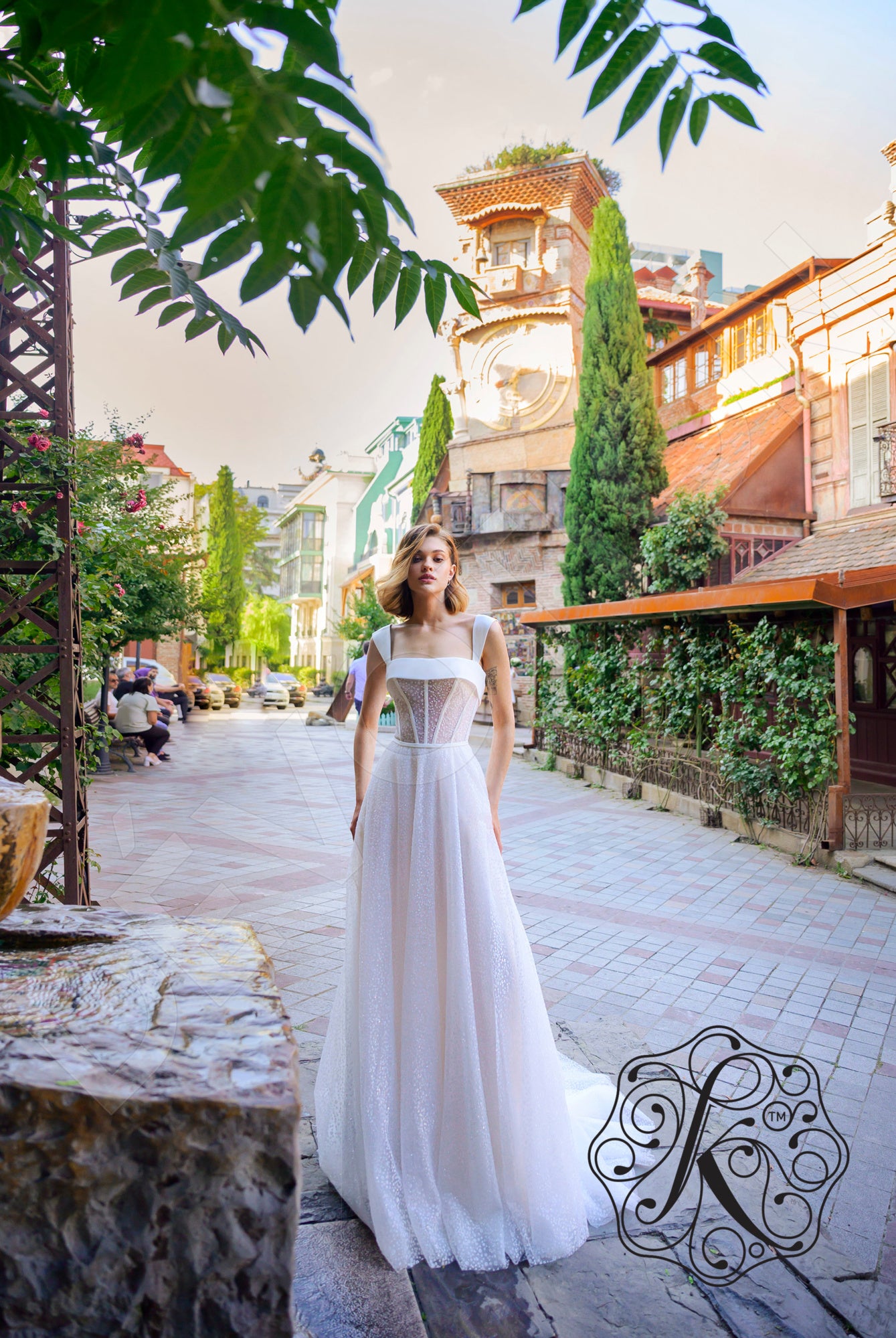 Dorotea A-line Straight across Vanilla Wedding dress