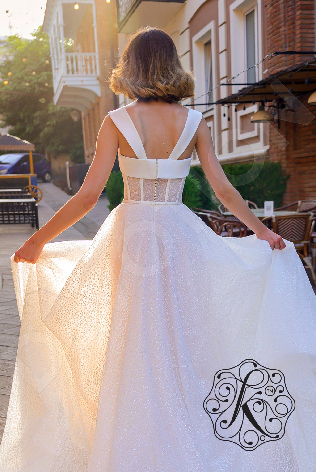 Dorotea A-line Straight across Vanilla Wedding dress