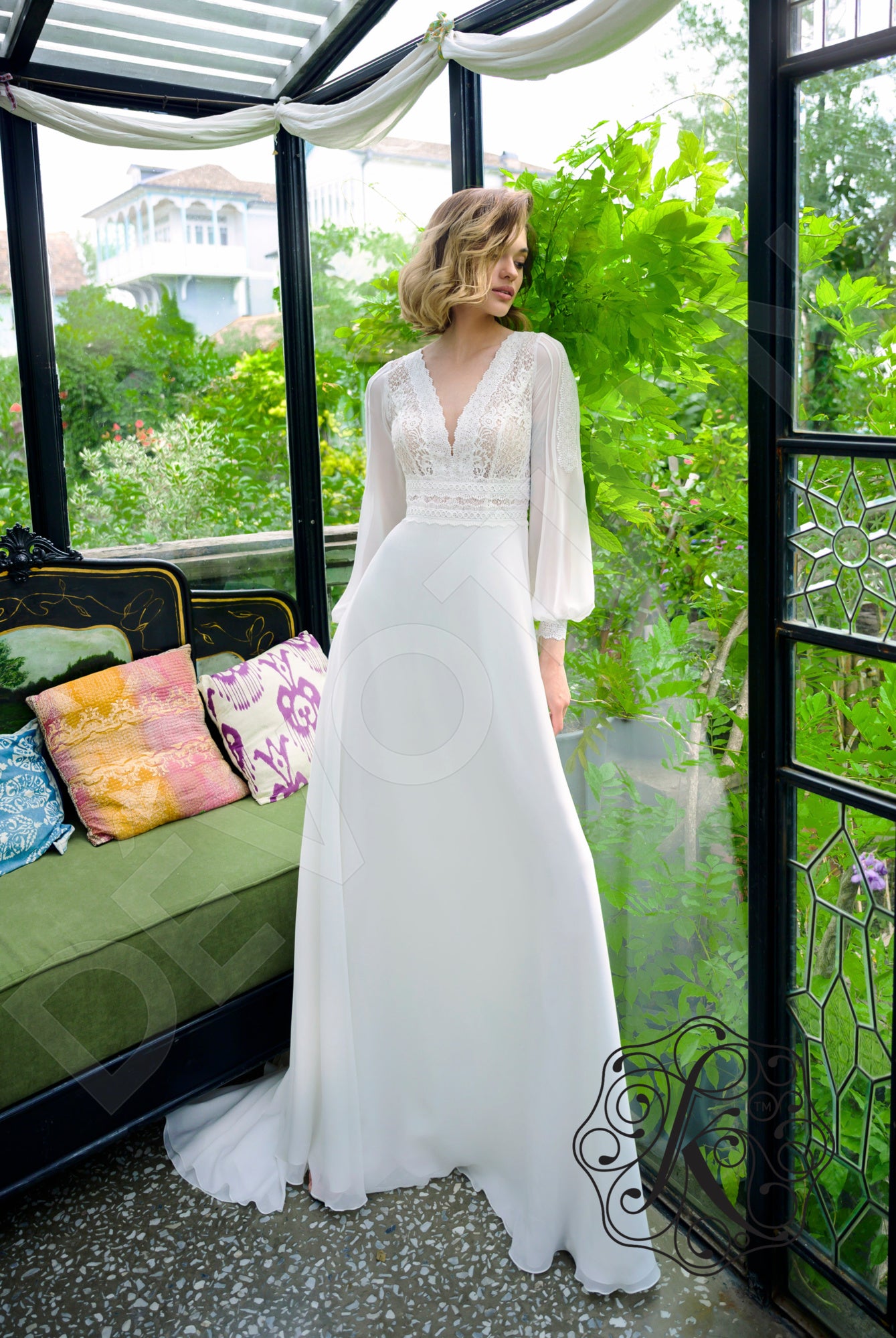 Rudvi A-line Deep V-neck OffWhite Wedding dress